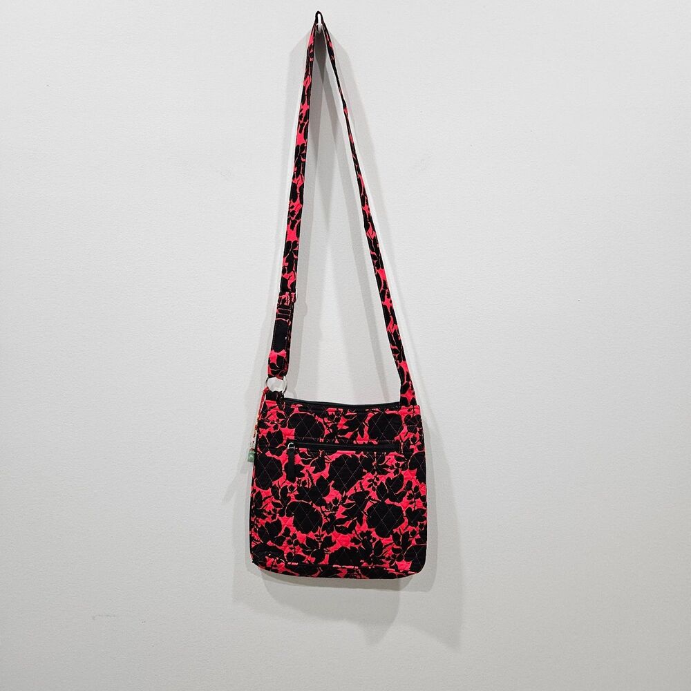 Vera Bradley Hipster Crossbody Bag Red Black Floral Boho Pockets Lined Hippie - Picture 6 of 10